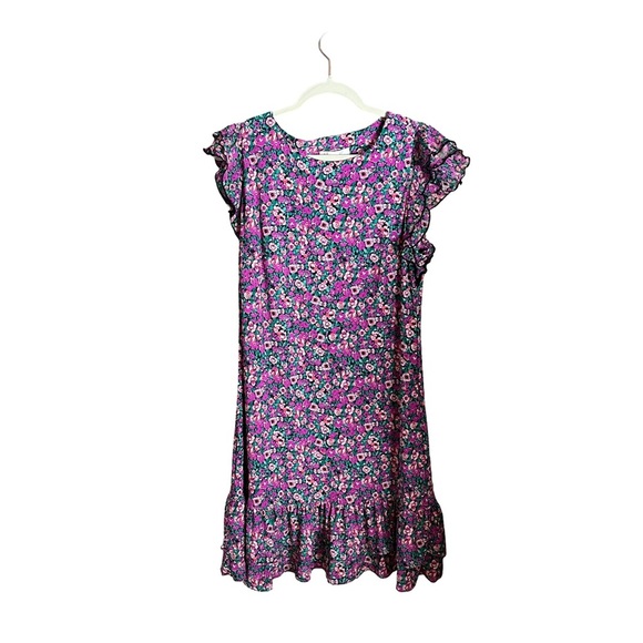 New Harper Rose Pink Floral Ruffle Hem Jersey Knit Mini Dress Size L NWT - Picture 3 of 14